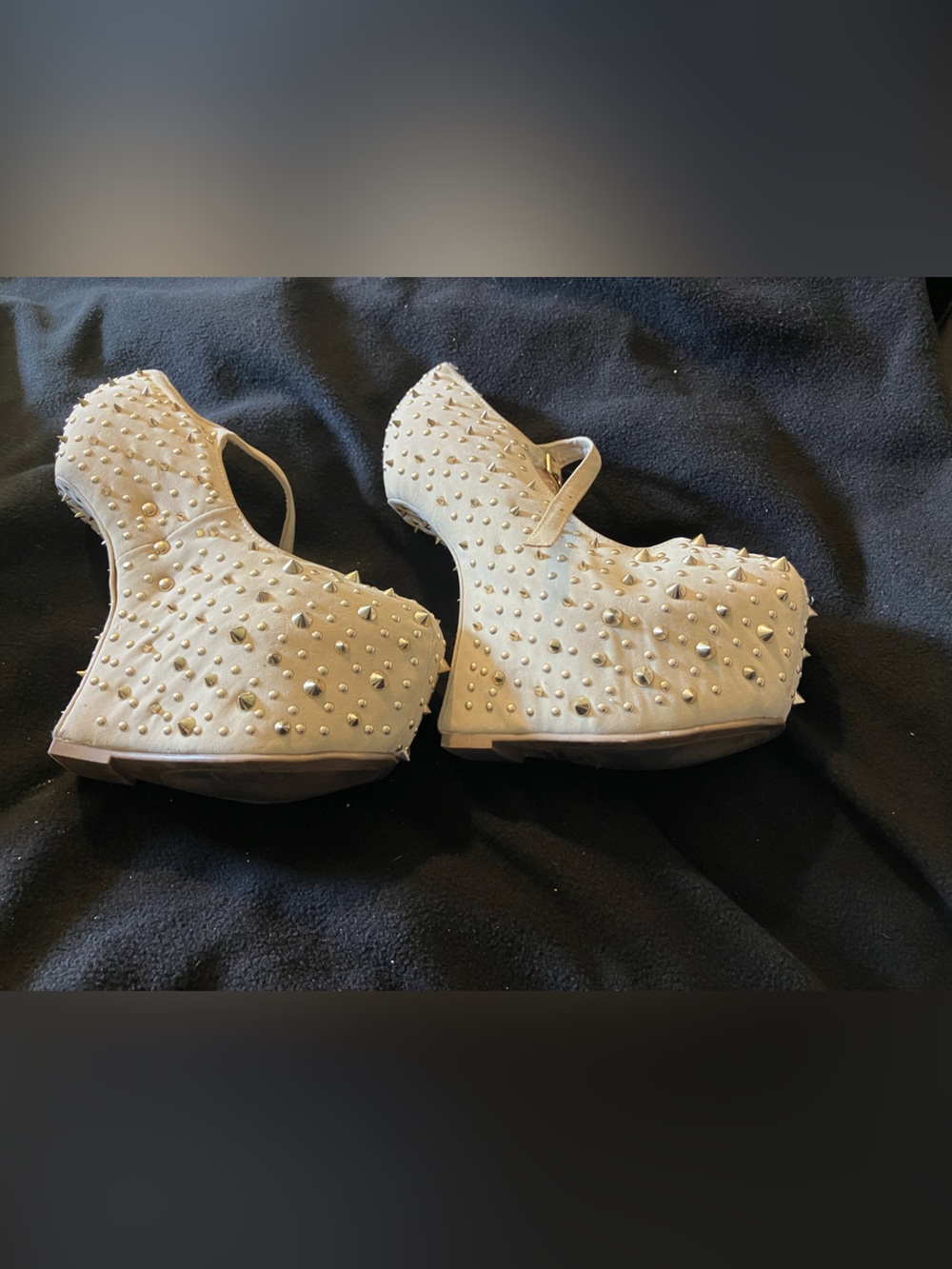 Alba Heel-less Platform Spiked Wedges 6.5 Suede Mary Jane